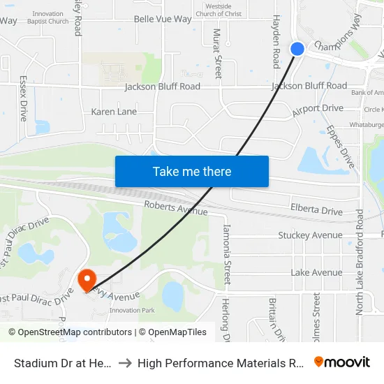 Stadium Dr at Hendry St Eb to High Performance Materials Research Institute map