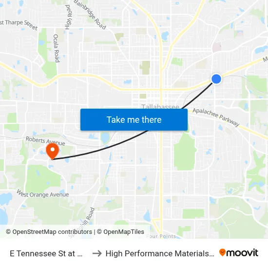 E Tennessee St at Magnolia Dr Eb to High Performance Materials Research Institute map