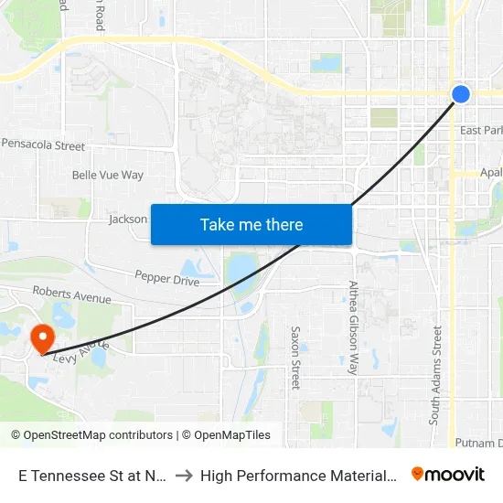 E Tennessee St at N Calhoun St Eb to High Performance Materials Research Institute map