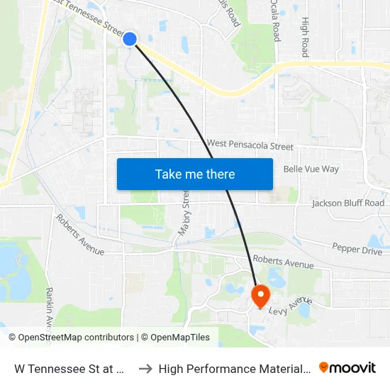W Tennessee St at War Chant Dr Wb to High Performance Materials Research Institute map