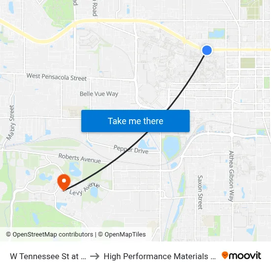 W Tennessee St at Dewey St Eb to High Performance Materials Research Institute map