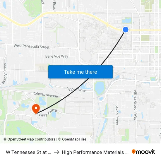 W Tennessee St at Raven St Wb to High Performance Materials Research Institute map