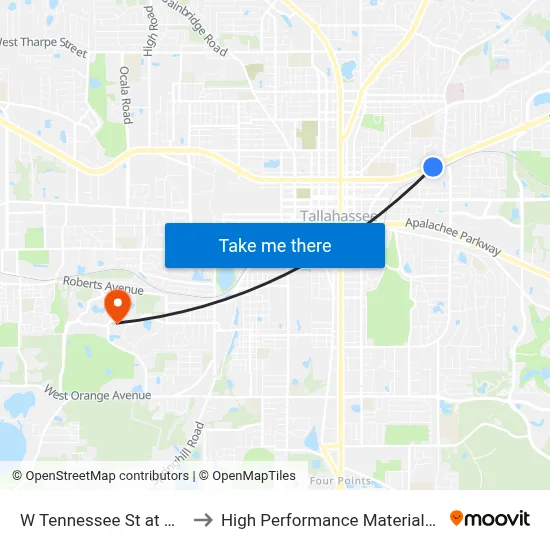 W Tennessee St at Culpepper Dr Eb to High Performance Materials Research Institute map