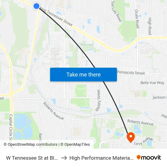 W Tennessee St at Blountstown St Wb to High Performance Materials Research Institute map