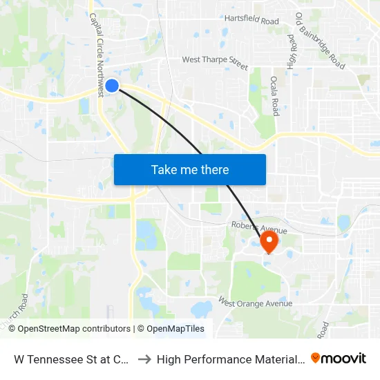 W Tennessee St at Capital Cir NW Wb to High Performance Materials Research Institute map