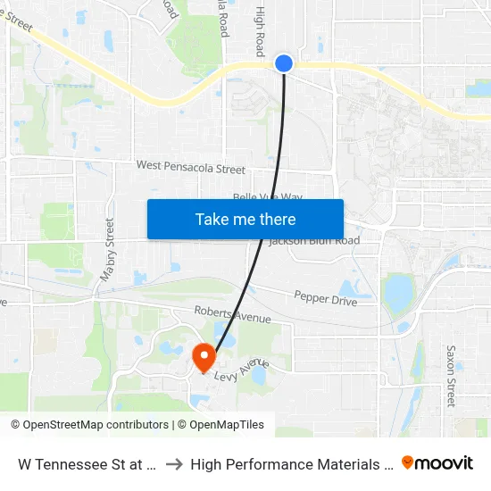 W Tennessee St at Caliark St Wb to High Performance Materials Research Institute map