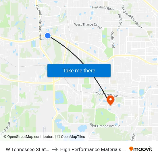 W Tennessee St at Junco Ct Eb to High Performance Materials Research Institute map