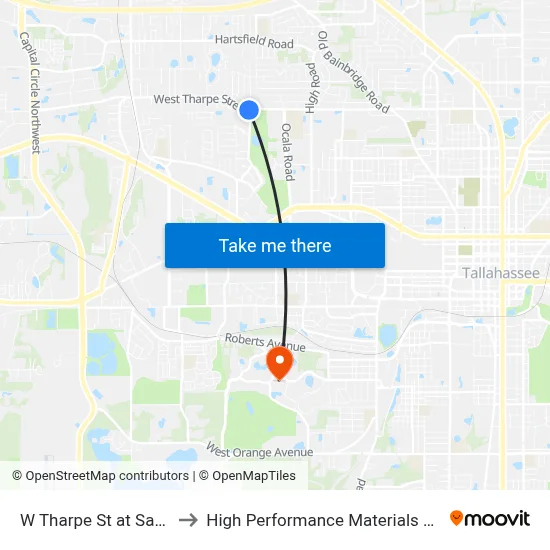 W Tharpe St at San Luis Rd Eb to High Performance Materials Research Institute map