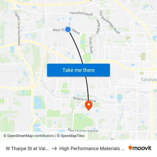 W Tharpe St at Valley Green Dr to High Performance Materials Research Institute map