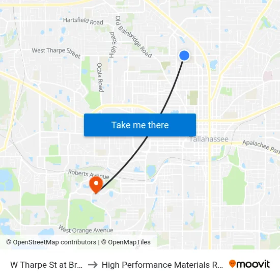 W Tharpe St at Branch St Eb to High Performance Materials Research Institute map