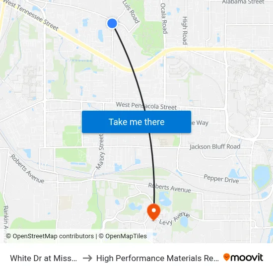 White Dr at Mission Rd Nb to High Performance Materials Research Institute map