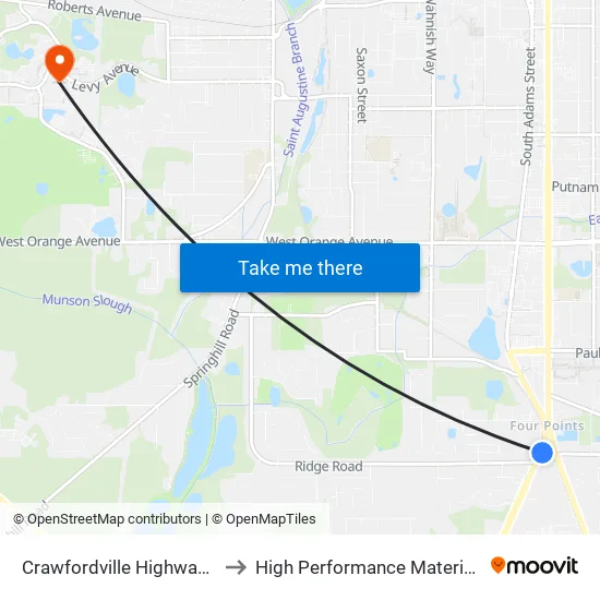 Crawfordville Highway And Gaile Avenue to High Performance Materials Research Institute map