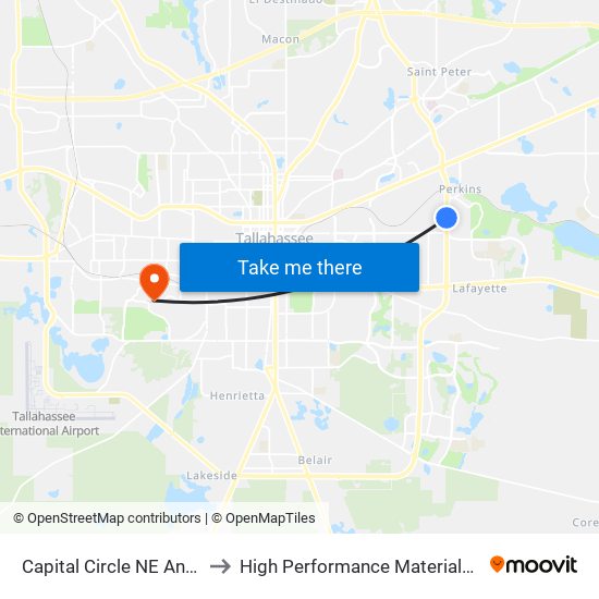 Capital Circle NE And Pedlers Alley to High Performance Materials Research Institute map