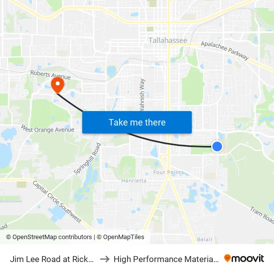 Jim Lee Road at Rickards High School to High Performance Materials Research Institute map