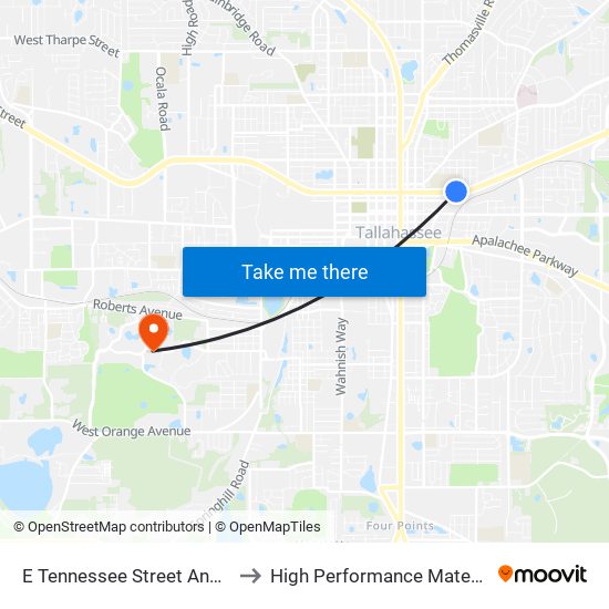 E Tennessee Street And N Franklin Boulevard to High Performance Materials Research Institute map