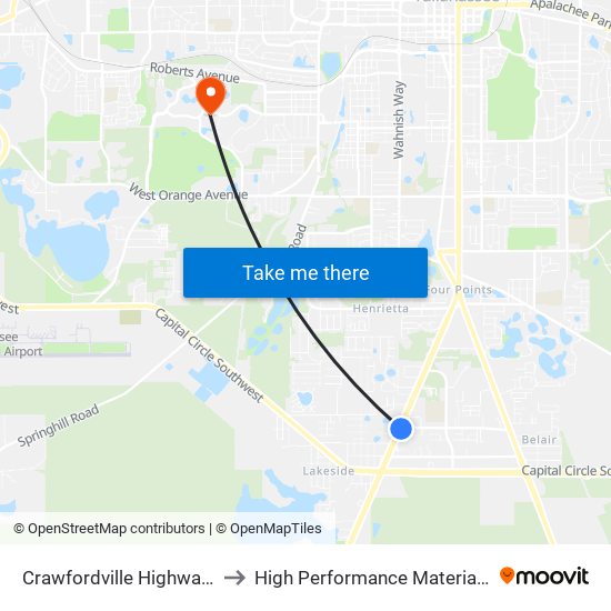 Crawfordville Highway And Ross Road to High Performance Materials Research Institute map