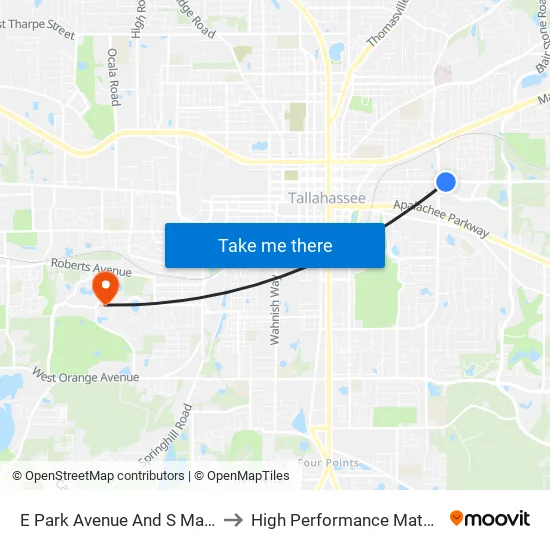 E Park Avenue And S Magnolia Drive (Winn Dixie) to High Performance Materials Research Institute map