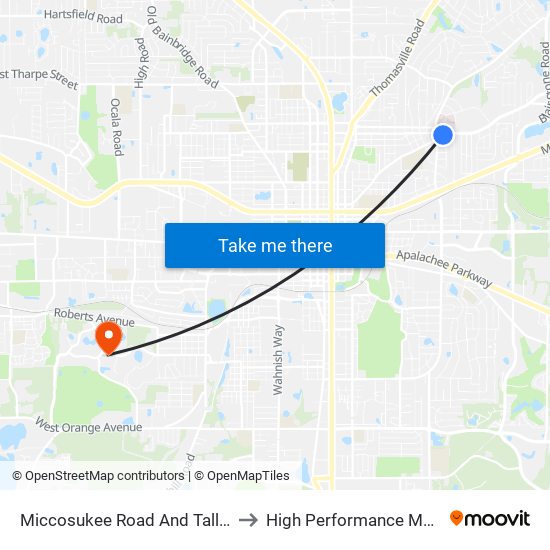 Miccosukee Road And Tallahassee Memorial Healthcare to High Performance Materials Research Institute map