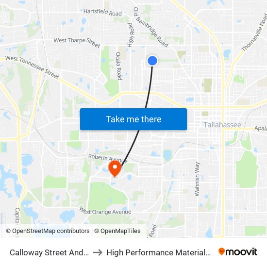 Calloway Street And Indiana Street to High Performance Materials Research Institute map