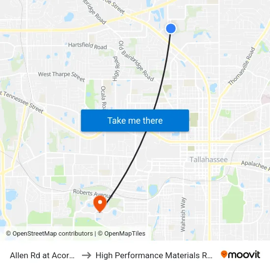 Allen Rd at Acorn Grove Ct to High Performance Materials Research Institute map