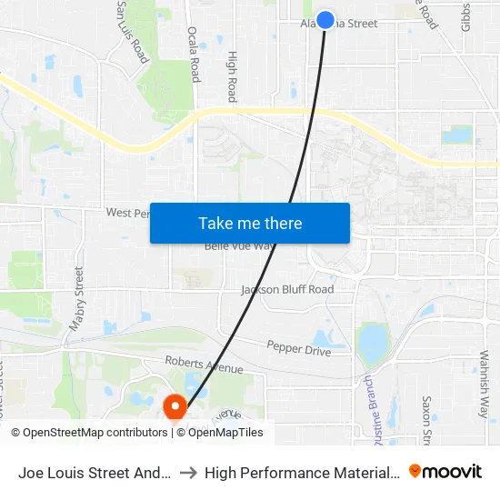 Joe Louis Street And Alabama Street to High Performance Materials Research Institute map