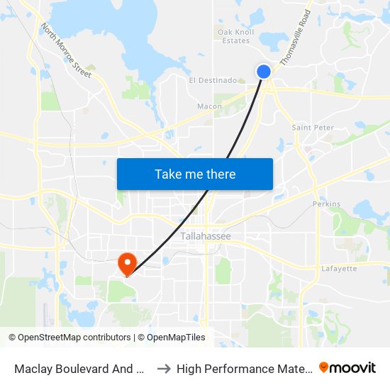 Maclay Boulevard And Maclay Commerce Drive to High Performance Materials Research Institute map