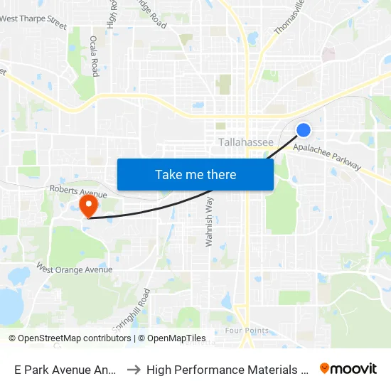 E Park Avenue And Oak Street to High Performance Materials Research Institute map