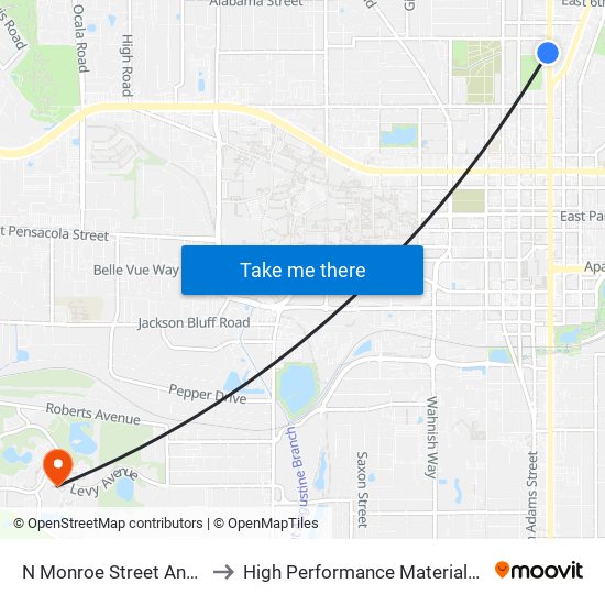 N Monroe Street And W 3rd Avenue to High Performance Materials Research Institute map