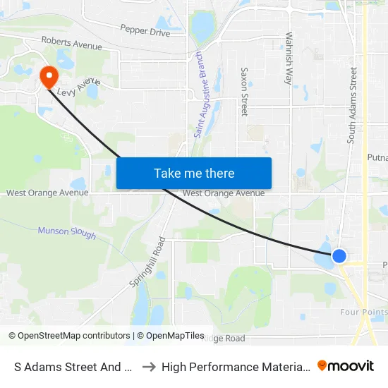 S Adams Street And Paul Russell Road to High Performance Materials Research Institute map