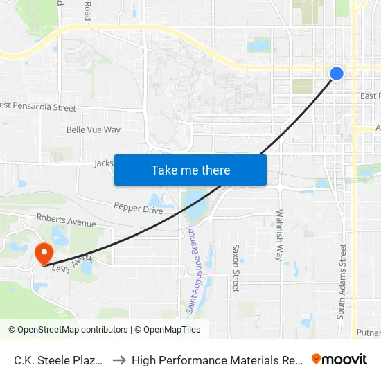 C.K. Steele Plaza Gate 20 to High Performance Materials Research Institute map
