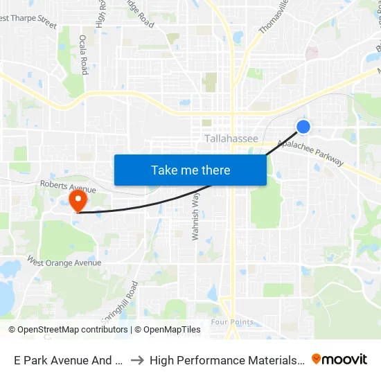 E Park Avenue And Hardee Street to High Performance Materials Research Institute map