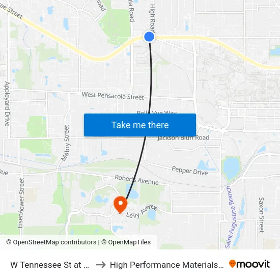 W Tennessee St at High Road Wb to High Performance Materials Research Institute map