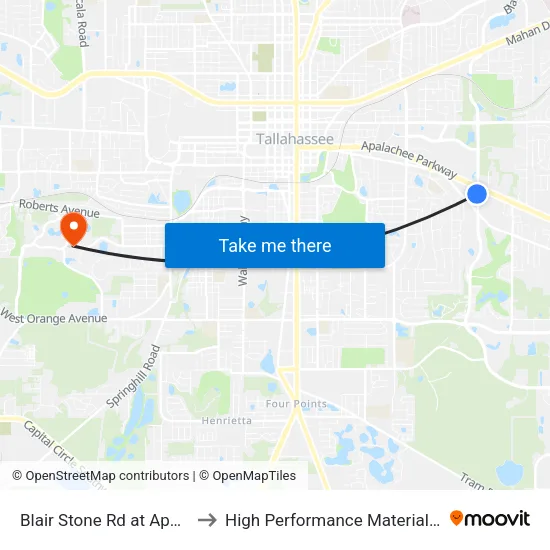 Blair Stone Rd at Apalachee Pkwy Sb to High Performance Materials Research Institute map
