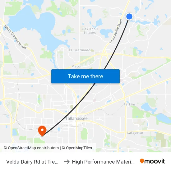 Velda Dairy Rd at Tredington Park Dr Eb to High Performance Materials Research Institute map