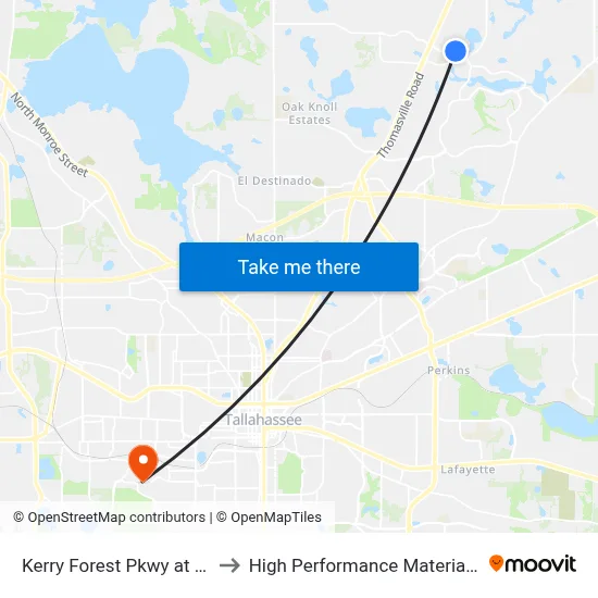 Kerry Forest Pkwy at Appledore Ln Wb to High Performance Materials Research Institute map