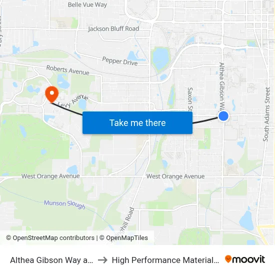 Althea Gibson Way at Osceola St Nb to High Performance Materials Research Institute map