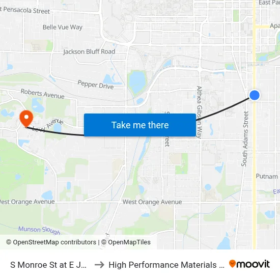 S Monroe St at E Jennings St Nb to High Performance Materials Research Institute map