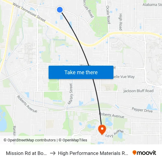 Mission Rd at Bonnie Dr Eb to High Performance Materials Research Institute map