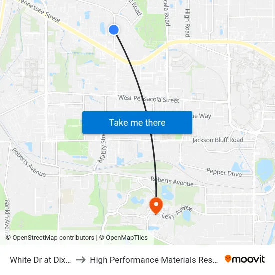 White Dr at Dixie Dr Sb to High Performance Materials Research Institute map