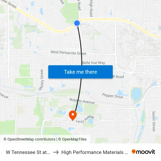 W Tennessee St at Ocala Rd Eb to High Performance Materials Research Institute map