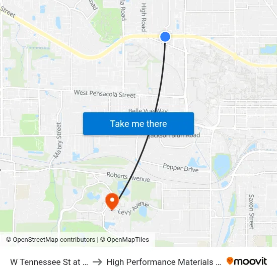W Tennessee St at Caliark St Eb to High Performance Materials Research Institute map