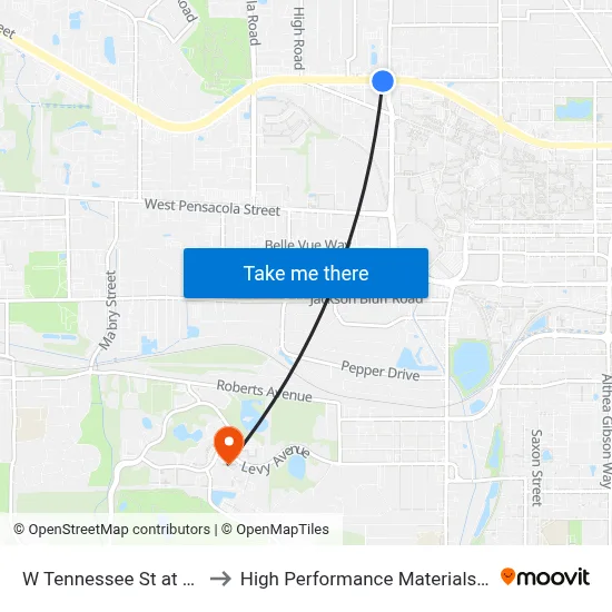 W Tennessee St at Stadium Dr Eb to High Performance Materials Research Institute map