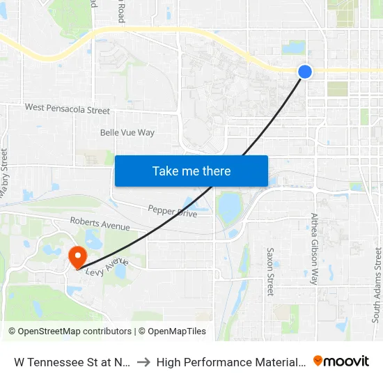 W Tennessee St at N Copeland St Eb to High Performance Materials Research Institute map