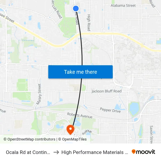 Ocala Rd at Continental Ave Nb to High Performance Materials Research Institute map