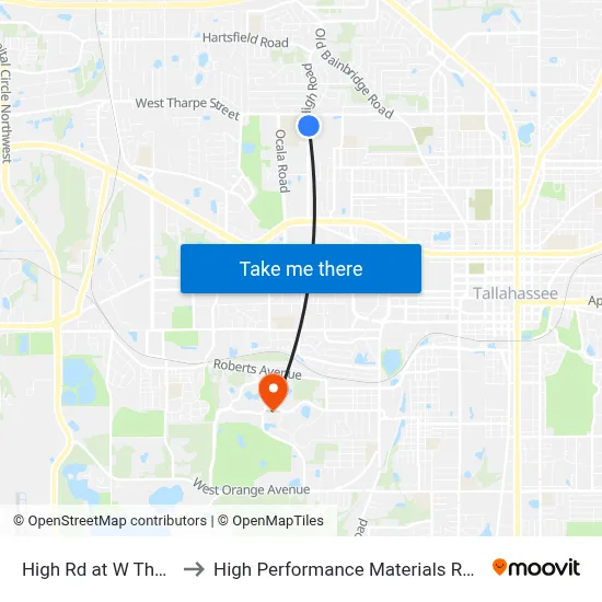 High Rd at W Tharpe St Nb to High Performance Materials Research Institute map