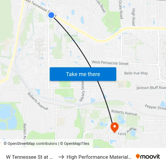 W Tennessee St at Appleyard Dr Sb to High Performance Materials Research Institute map