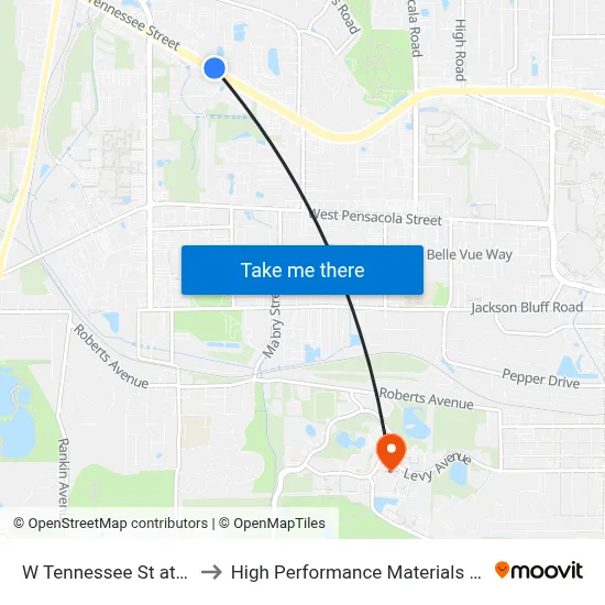 W Tennessee St at Block Ct Wb to High Performance Materials Research Institute map