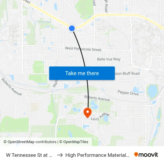 W Tennessee St at Columbia Dr Eb to High Performance Materials Research Institute map