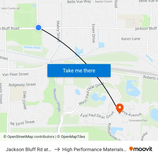 Jackson Bluff Rd at Dupree St Wb to High Performance Materials Research Institute map