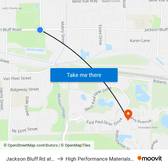Jackson Bluff Rd at Dupree St Eb to High Performance Materials Research Institute map
